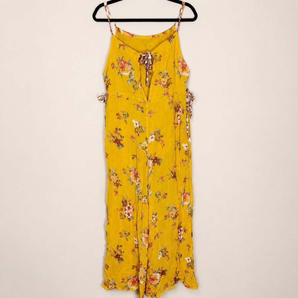 Free People Women's XS Georgia Mustard Floral Boho Jumpsuit Cottagecore Prairie - Picture 4 of 10